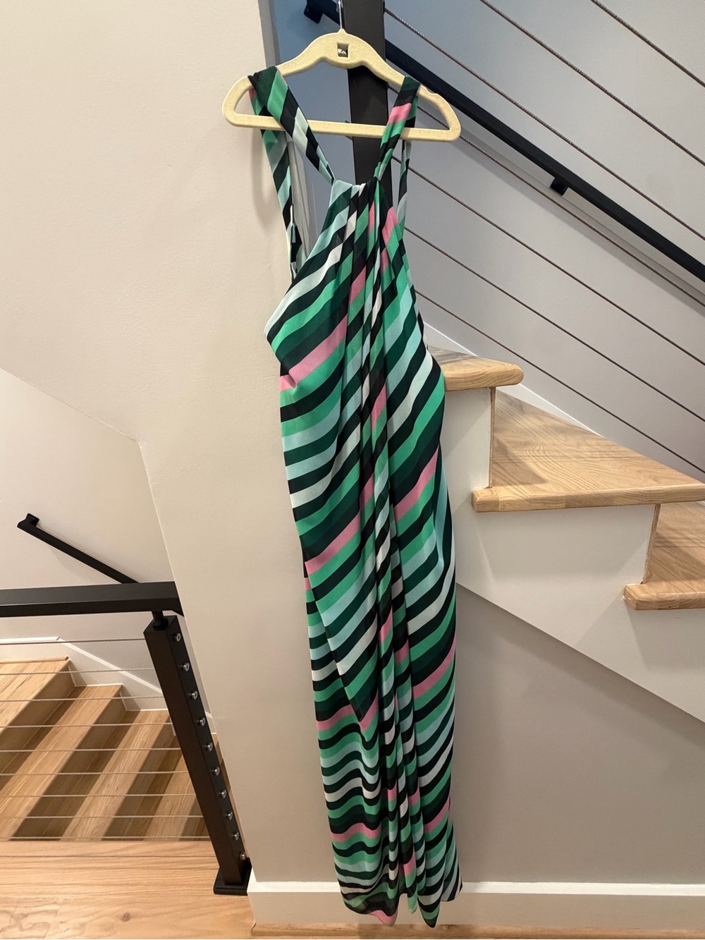 Diane Von Furstenberg Green and Pink Striped Maxi Dress